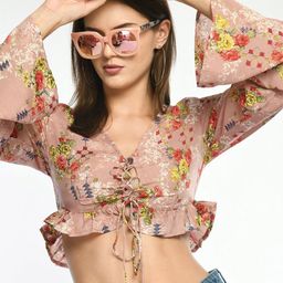 PRETILLY Women Floral Printed Bell Sleeve Crop Top-image-36
