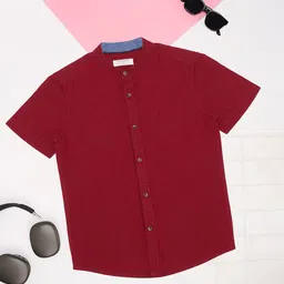 Pantaloons Junior Boys Solid Band Collar Pure Cotton Casual Shirt-image-83