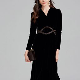 JC Collection V-Neck Long Sleeves A-Line Dress-image-98