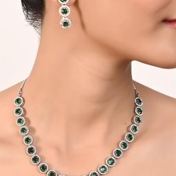 RATNAVALI JEWELS Silver-Plated AD-Studded Brass Jewellery Set-image-6