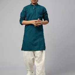 Sangria Boys Ethnic Motifs Embroidered Mandarin Collar Chikankari Cotton Kurta-22