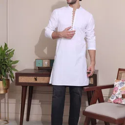 MIDAV Mandarin Collar Cotton Straight Kurta-picture-0