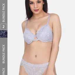 CURWISH Pack Of 2 Self Design Floral Lace Mid Rise Moderate Coverage Bikini Briefs-image-12