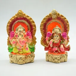 PujaNPujari 2 Pieces Yellow & Green Lakshmi Ganesh Clay Murti-image-68
