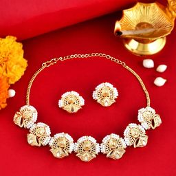 Voylla Aradhana Damini Gold Plated Kundan Stone Studded & Pearl Beaded Jewellery Set Set-picture-28