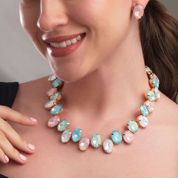 Rubans Azure Frontier Magic Gold-Plated Multicolor Stone Studded Jewellery Set-54