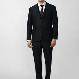 Peter England Elite Men Dark Green Self-Design Single-Breasted Three-Piece Formal Suit-image-94