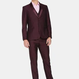 Arrow Men Maroon Solid Single-Breasted 3 Piece Formal Suit-image-97