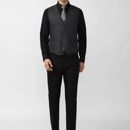V Dot Men Grey Single-Breasted Skinny-Fit 3-Piece Formal Suit-image-77