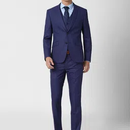 V Dot Men Navy Blue Solid Slim-Fit Single-Breasted Three-Piece Formal Suit-image-35