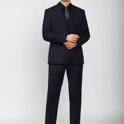 Van Heusen Men Navy Blue Self-Design 4 Piece Slim Fit Suit-image-49