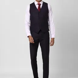 Van Heusen Men Navy Blue Checked Single-Breasted Slim-Fit Four-Piece Suit-image-46