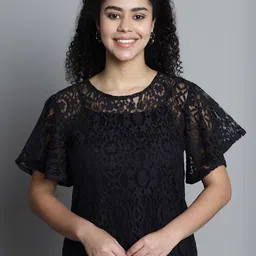 Dressitude Self Designed Round Neck Flared Sleeve Sheer Lace Top-picture-32