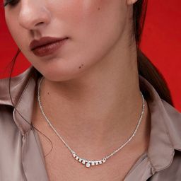 MINUTIAE Brass Silver-Plated Stones-Studded Pendant Necklace With Chain-image-12