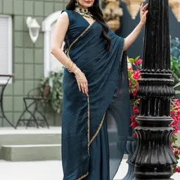 VRAGI Beads and Stones Embellished Pure Chiffon Saree-picture-3