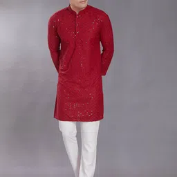 DIVISIVE Geometric Embroidered Mandarin Collar Sequinned Straight Kurta-picture-16