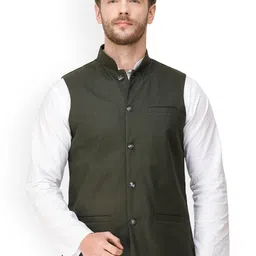 Exotic India Waistcoat with Woven Diagonal Stripes Nehru Jacket With Front Pockets-11