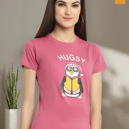 Dreambe Women Pack of 2 Typography Printed Round Neck Cotton T-shirts-image-85
