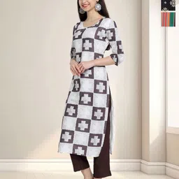 HERE&NOW Selection Of 3 Geometric Printed Round Neck Straight Kurtas-13
