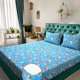 KLOTTHE Kids White Printed Pure Cotton 400 TC Fitted King Bedsheet Set 2.5 m x 2.25 m-image-77