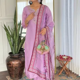URMIR FASHION Women Ethnic Motifs Embroidered Regular Thread Work Kurta with Salwar & With Dupatta-picture-16