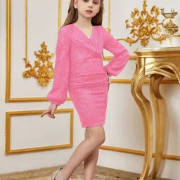 DP FABRICS Puff Sleeve Net Sheath Dress-56