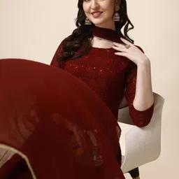 KALINI Schiffly Embroidered Flared Anarkali Kurta with pant & Dupatta-picture-11