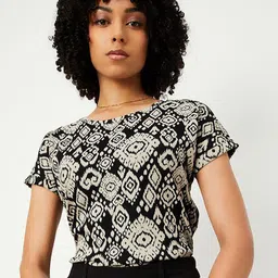 max Women Geometric Printed Round Neck T-shirt-image-18