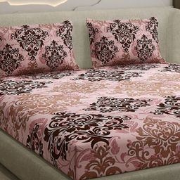 Monte Carlo Peach & Brown Printed Cotton 104 TC Queen Bedsheet Set 2.24 m x 2.54 m-picture-27