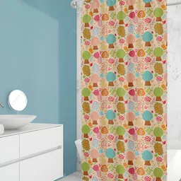 ArtzFolio Beige & Green Printed Waterproof Shower Curtain-image-52