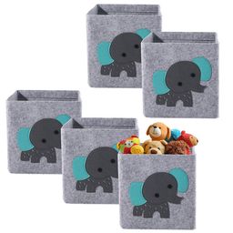 Kuber Industries Grey & Blue 5 Pieces Printed Foldable Storage Box For Clothes 24L-25