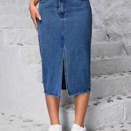 CHALODIA Denim High-Waist Straight Midi Skirt-picture-7