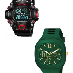 Hala Men Pack Of 2 Patterned Round Dial & Straps Digital Watch Combo Red SSA+Green Miller-10