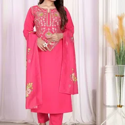Shriji fashion Sequinned Embroidered Notch Neck Kurta With Harem Pants & Dupatta-picture-7