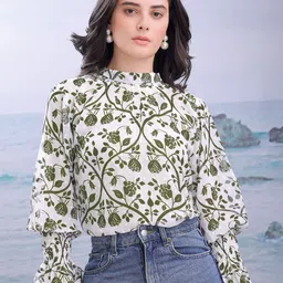 PURVAJA Women Green Printed Georgette Regular Top-image-36
