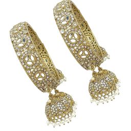 FEMMIBELLA Set Of 2 Gold-Plated CZ Studded & Beaded Bangles image 2