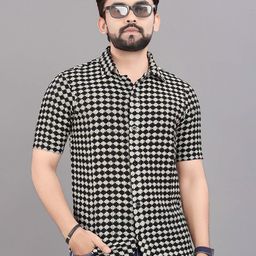 Mast & Harbour Geometric Checked Spread Collar Cotton Shirt-picture-30