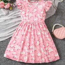 White World Girls Floral Printed Flutter Sleeve Fit & Flare Dress-picture-42