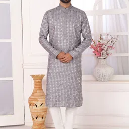 Arihant Rai Sinha Men Ethnic Motifs Embroidered Pure Silk Kurta Pyjamas-picture-48