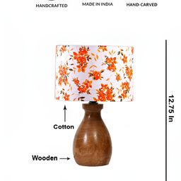 Devansh White & Orange Floral Printed Wooden & Cotton Cylindrical Shaped Table Lamp-17