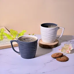 Storepedia Grey & White 2 Pieces Textured Ceramic Glossy Cups And Mugs 150 ML-52
