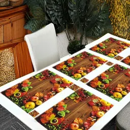 REVEXO 6Pc Brown & Red Printed Rectangle Costers & Table Placemats-1