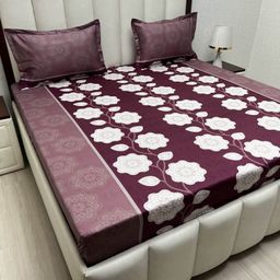 Pure Decor Passion Fur Purple White Floral Printed 260 TC Queen Bedsheet Set 2.28mx2.54m-image-73