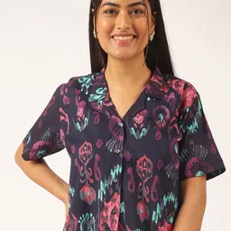 KALINI Women Floral Printed Lapel Collar Cotton Crop Top-image-17