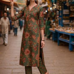 Lookmark Floral Printed Straight Kurta With Trousers-picture-32