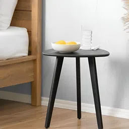 BELIEF WOOD Black Wooden Oval Bedside Table-33