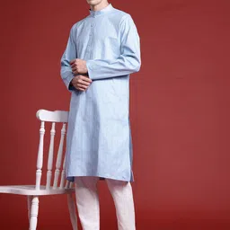 MANQ Men Geometric Thread Work Kurta image 5