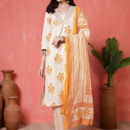 Anouk Women Embroidered Regular Thread Work Pure Cotton Kurta with Trousers & With Dupatta-image-26