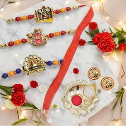 MEIRA JEWELLERY Set Of 3 Beaded Lord Shiva Rakhi Comes with Roli Chawal & Greeting Card-image-27