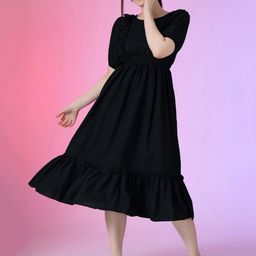 Femvy Puff Sleeves Ruffle Tiered Fit & Flared Midi Dress-picture-35
